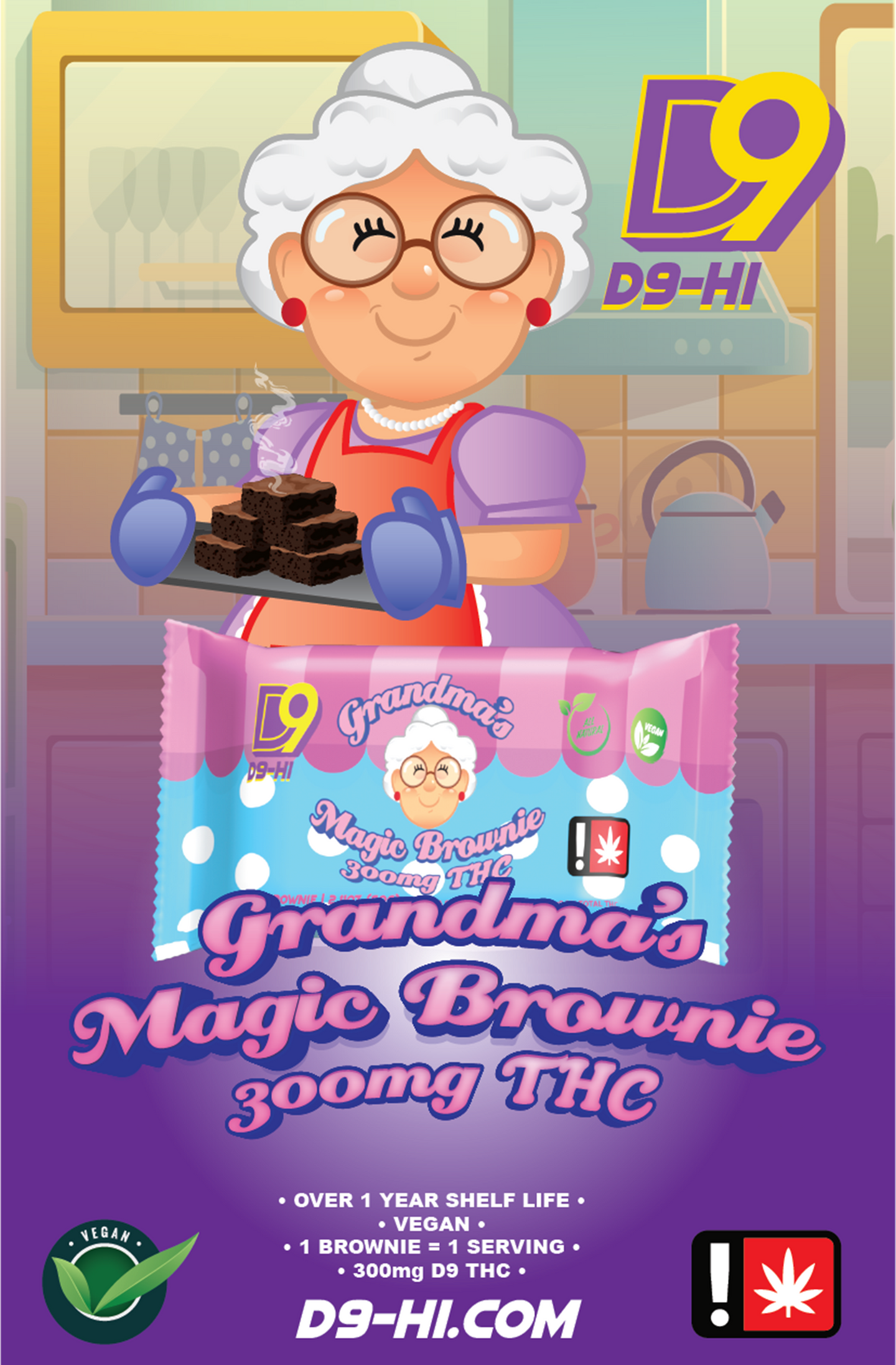 Delta-9 THC Grandma's Magic Brownie Edibles D9-HI 300mg